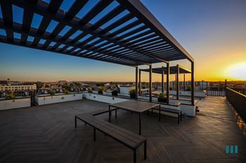 La sunset views from the rooftop deck at motor midway